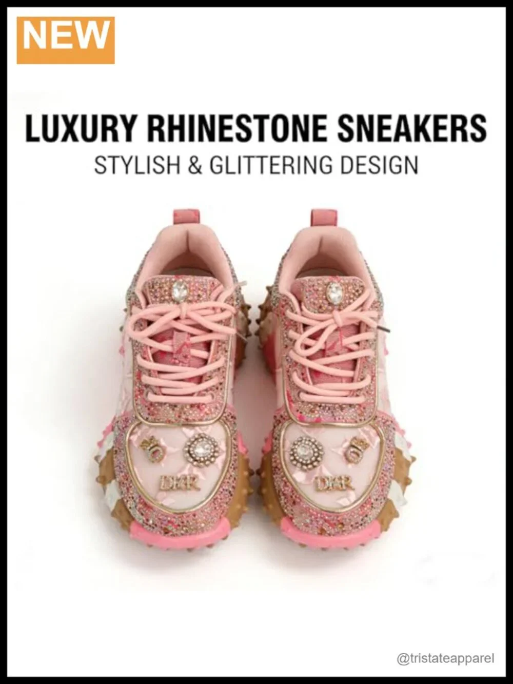 Glitter Rhinestone Platform Sneakers Women's Fashion Shoes Sparkly Dad Casual